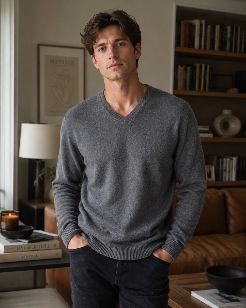 W.H. Belk Sportswear 2 Ply Cashmere Sweater Burgundy Gray V Neck Vintage Mens XL